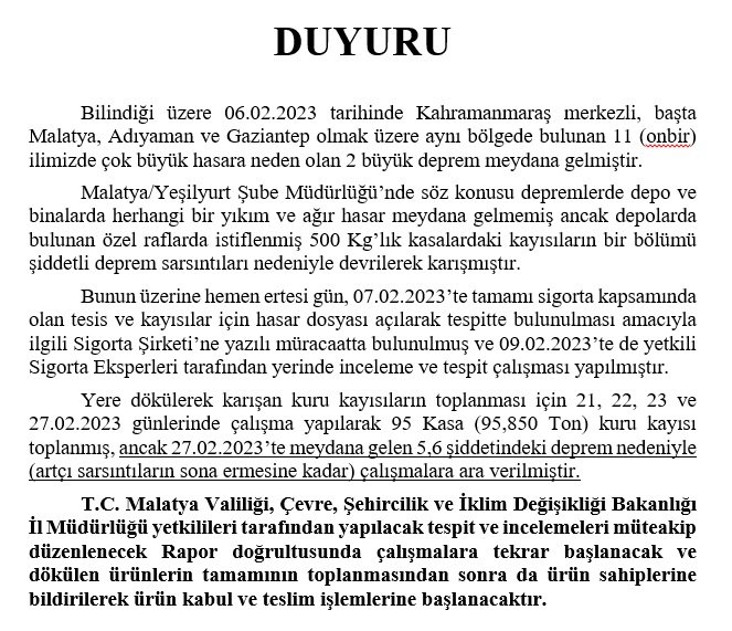 Malatya Lisanslı Kuru Kayısı Deposu Hakkında Bilgilendirme